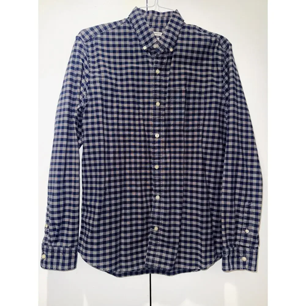 GAP Standard Fit Men Medium Blue White Gingham Button Down Shirt 100% Cotton - Picture 2 of 8